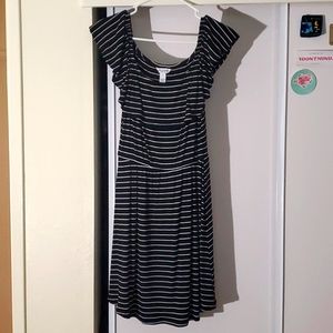 A Black and White Stripped Casual Dress